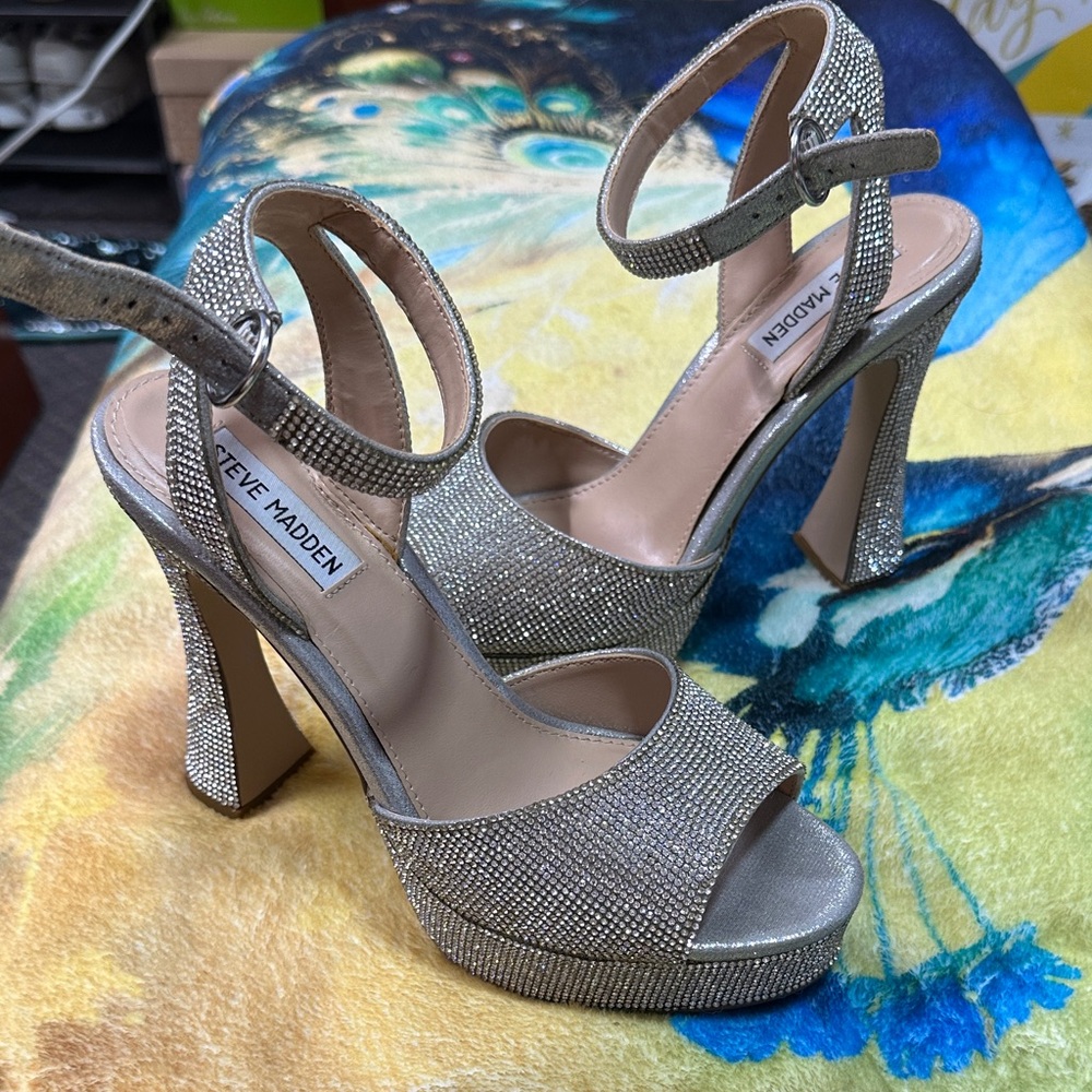 Steve Madden Glittering Silver Platform Heels